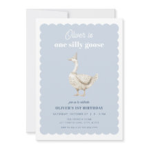 Blue One Fånig Goose Boy 1:a födelsedagsinbjudan