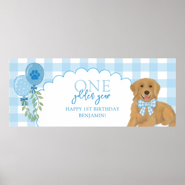 Blue One Golden Year Retriever Puppy 1st Birthday Poster (Framsidan)