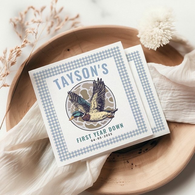 Blue One Lucky Duck 1st Birthday Party Cute Rubber Pappersservett (Skapare uppladdad)