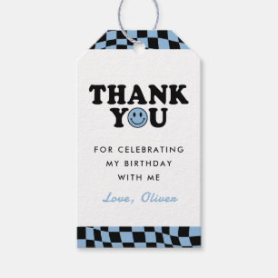 Blue One Lycklig Boy 1st Birthday Tack Presentetikett