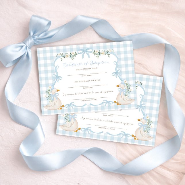 Blue One Silly Goose: Certificate of Adoption Card Inbjudningar (Skapare uppladdad)