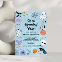 Blue One Spooky Year Ghost Halloween 1 Birthday