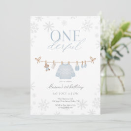 Blue ONEderful Winter First Birthday-inbjudan Tack Kort