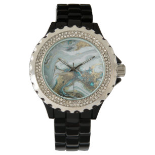 BLUE OPAL MARBLE GNISTRA BLACK BAND WATCH ARMBANDSUR