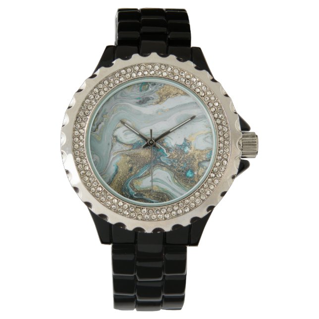 BLUE OPAL MARBLE GNISTRA BLACK BAND WATCH ARMBANDSUR (Framsida)