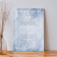 Blue Opal Monogram Bröllop Silver