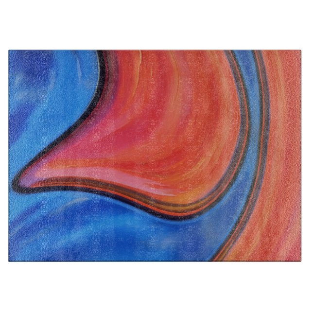Blue Orange Abstract Art Glass Cutting Board (Framsidan)