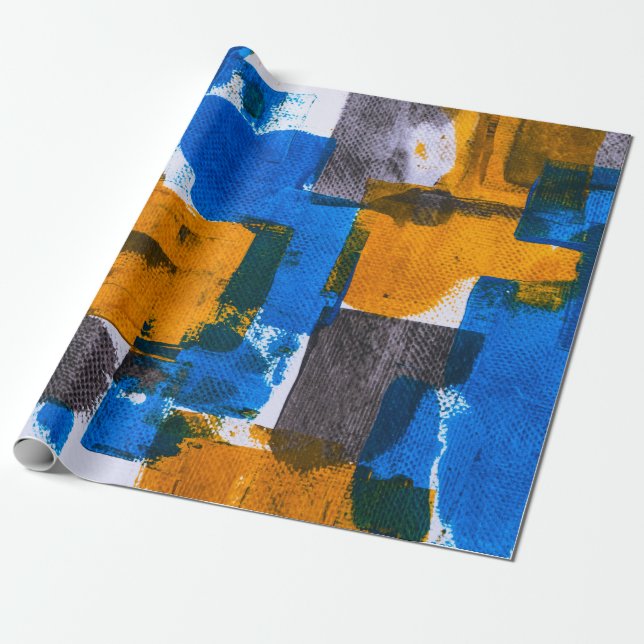Blue, orange, and gray abstract art presentpapper (Utrullad)