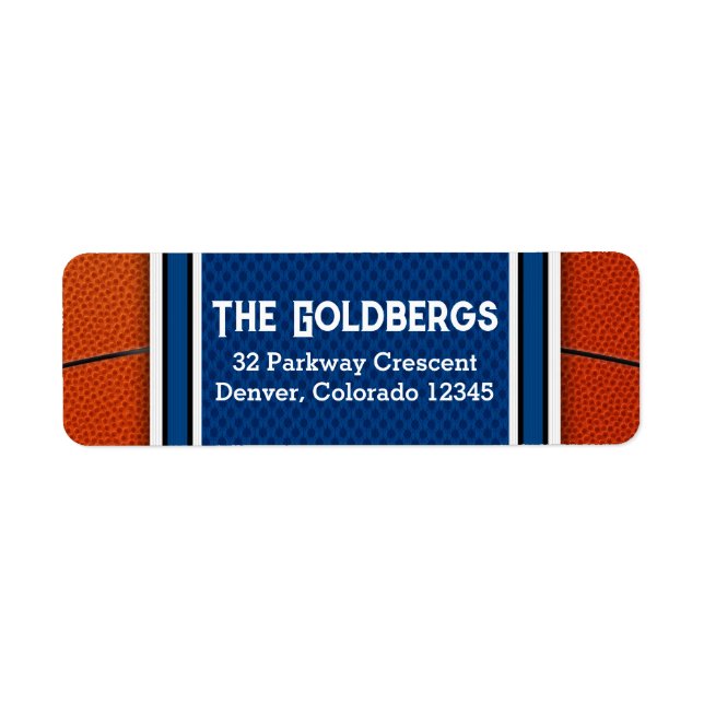 Blue Orange Basketball Pub Mitzvah Returadress Returadress Etikett (Framsidan)