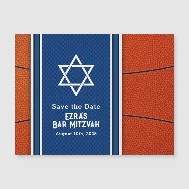 Blue Orange Basketball Pub Mitzvah Spara Datum (Framsida)
