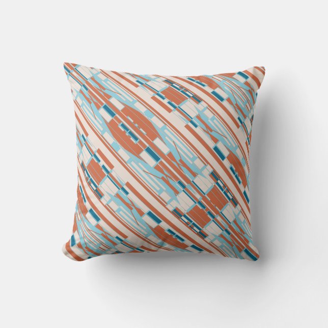 Blue Orange Beige Southwest look Slanted Mosaics Kudde (Framsida)
