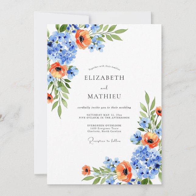 Blue Orange Blossom Spring Wedding Inbjudningar (Framsida)