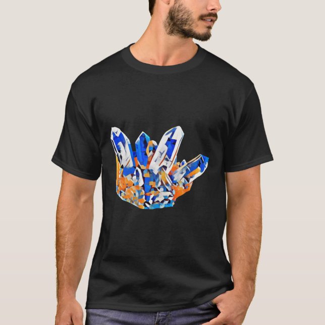 Blue Orange Crystal Gems Sten Abstrakt Art T Shirt (Framsida)