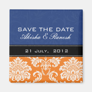 Blue Orange Damask Spara datum magneter