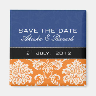 Blue Orange Damask Spara datum magneter
