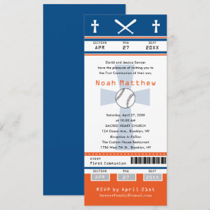 Blue Orange First Communion Baseball Biljett Inbjudningar
