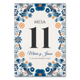 Blue Orange Floral Elegant Fiesta Spanish Wedding Bordsnummer