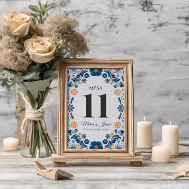Blue Orange Floral Elegant Fiesta Spanish Wedding Bordsnummer