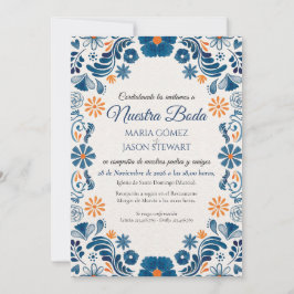 Blue Orange Floral Elegant Fiesta Spanish Wedding Inbjudningar