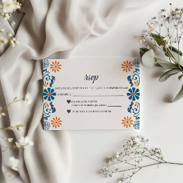 Blue Orange Floral Elegant Fiesta Spanish Wedding OSA Kort