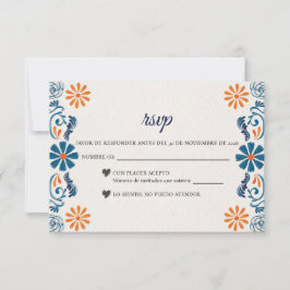 Blue Orange Floral Elegant Fiesta Spanish Wedding OSA Kort