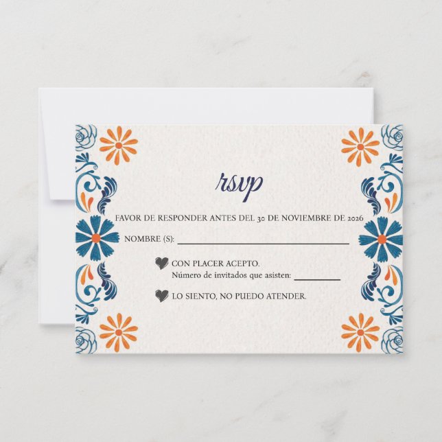 Blue Orange Floral Elegant Fiesta Spanish Wedding OSA Kort (Framsida)