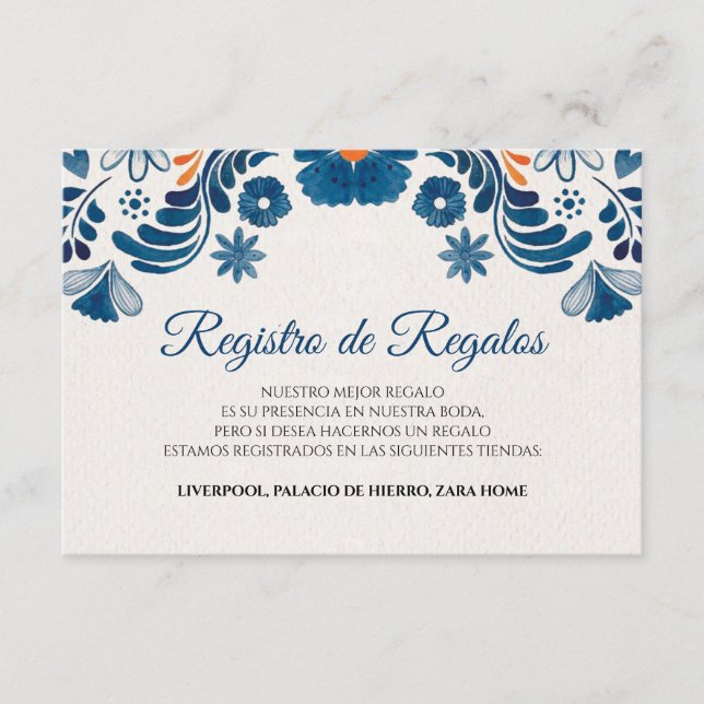 Blue Orange Floral Elegant Fiesta Spanish Wedding Tilläggskort (Framsida)