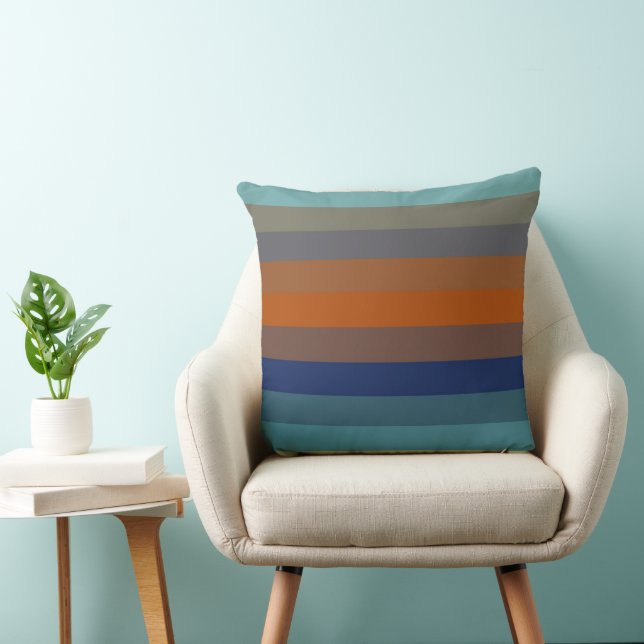 Blue, orange, green, yellow and gray stripes kudde (Stol)