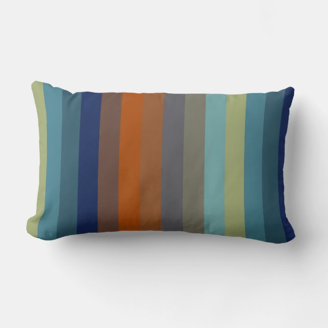 Blue, orange, green, yellow and gray stripes lumbarkudde (Framsida)
