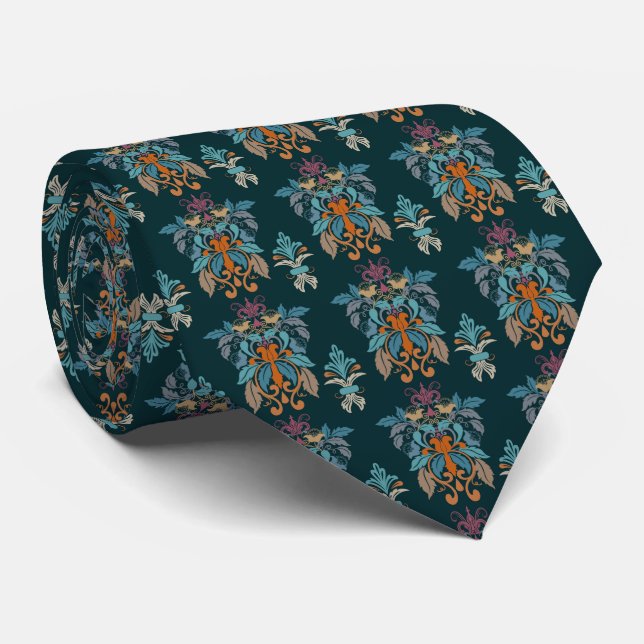 Blue Orange Grönt Ethnic Oriental Mönster Necktie Slips (Rullad)