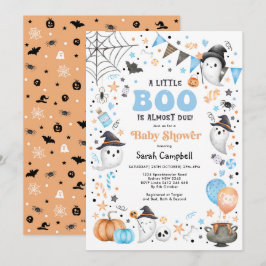 Blue Orange Halloween Ghost Boy Shower Inbjudningar
