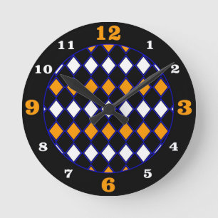 Blue & Orange Harlequin Mönster Rund Klocka