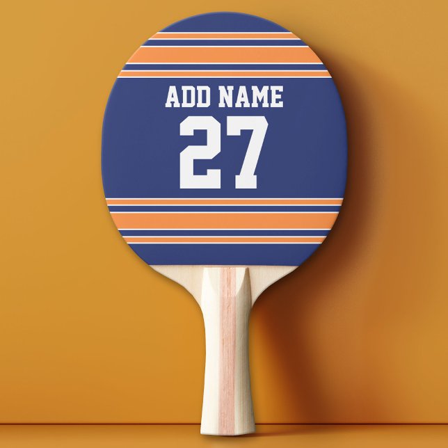 Blue Orange Iports Jersey med ditt namn och nummer Pingisracket (Custom Ping Pong Paddle - Team or College colors Sports Jersey)