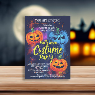 Blue Orange Jack-O-Lantern Halloween Costume Party Inbjudningar