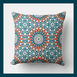 Blue & Orange Mandala Kaleidoscope Medallion Kudde