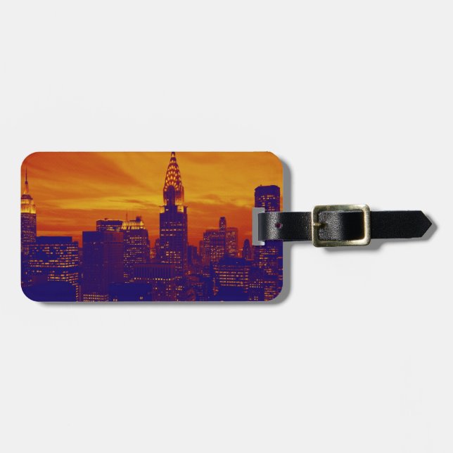 Blue Orange Pop Art New York City Bagagebricka (Horisontell Framsida)