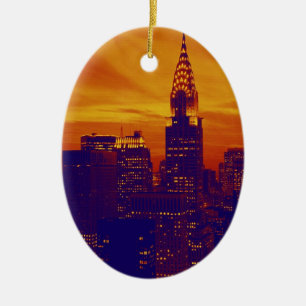 Blue Orange Pop Art New York City Julgransprydnad Keramik