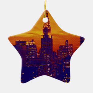 Blue Orange Pop Art New York City Julgransprydnad Keramik
