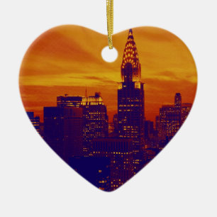Blue Orange Pop Art New York City Julgransprydnad Keramik