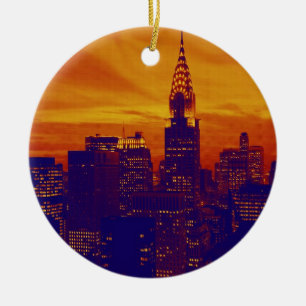 Blue Orange Pop Art New York City Julgransprydnad Keramik