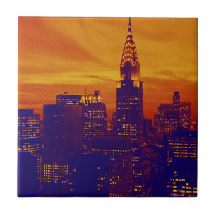 Blue Orange Pop Art New York City Kakelplatta