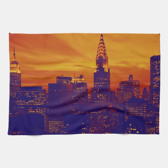 Blue Orange Pop Art New York City Kökshandduk (Horisontell)
