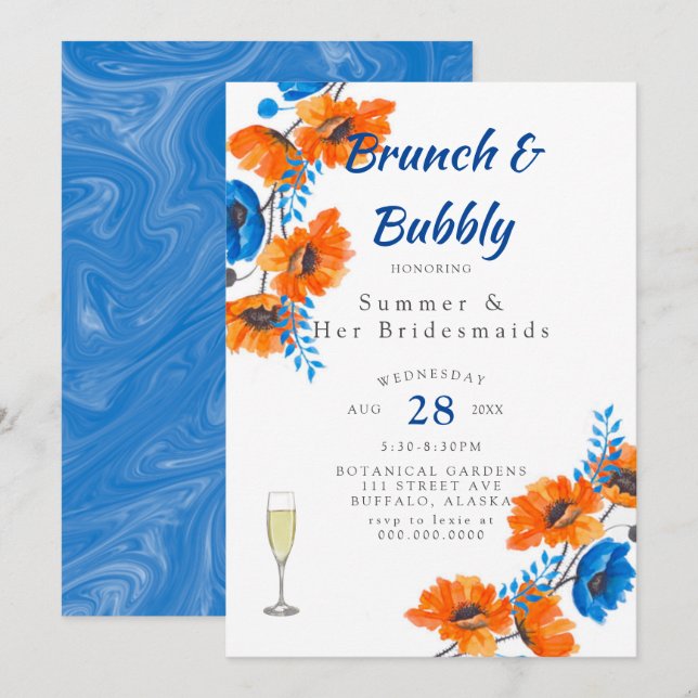 Blue Orange Poppy Bridesmaids Luncheon Inbjudningar (Fram/baksida)