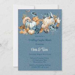 Blue Orange Pumpkin Peony Bröllop Par Shower Inbjudningar