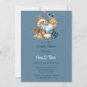 Blue Orange Pumpkin Peony Par Shower Inbjudningar