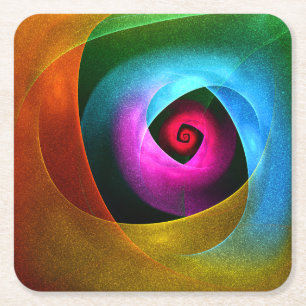 Blue Orange Rosa Modern Abstrakt Art Mönster #24 Underlägg Papper Kvadrat