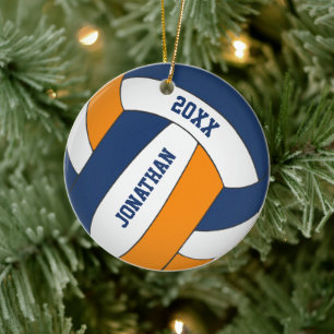 Blue orange Sport Team färg boys volleyball Julgransprydnad Keramik