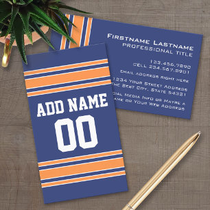 Blue Orange Sports Jersey med Namn och nummer Visitkort