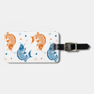 Blue Orange Summer Japansk koi Fish Bagagebricka