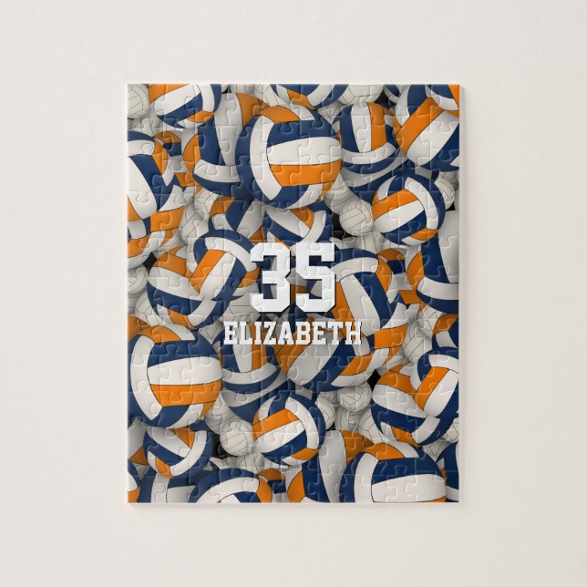 Blue orange Team färg tjejer volleyball Pussel (Vertikal)